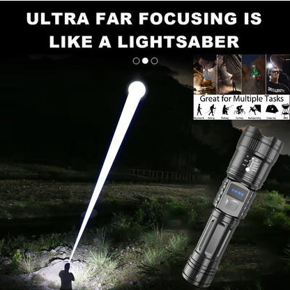 🔦High-Power Rechargeable Flashlight with Power Bank, Zoomable Beam & Digital Battery Display