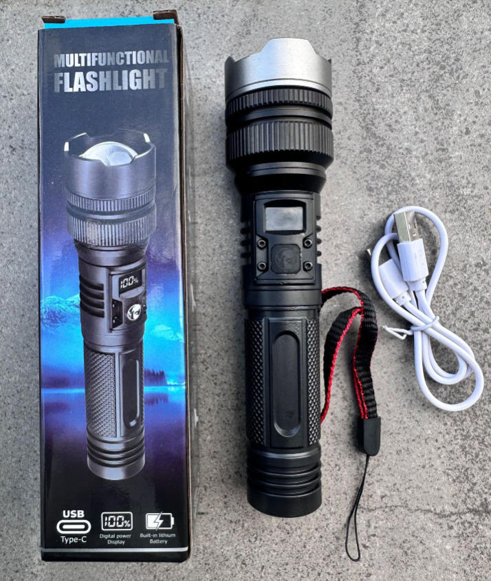 🔦High-Power Rechargeable Flashlight with Power Bank, Zoomable Beam & Digital Battery Display