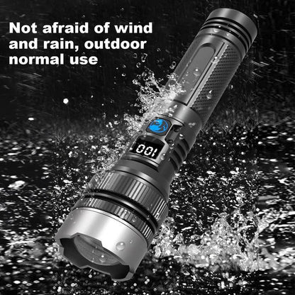 🔦High-Power Rechargeable Flashlight with Power Bank, Zoomable Beam & Digital Battery Display